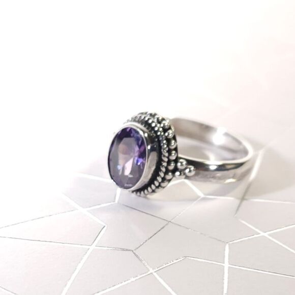 Bali Style Simulated Amethyst Silver Ring Size 9 - Picture 3 of 8